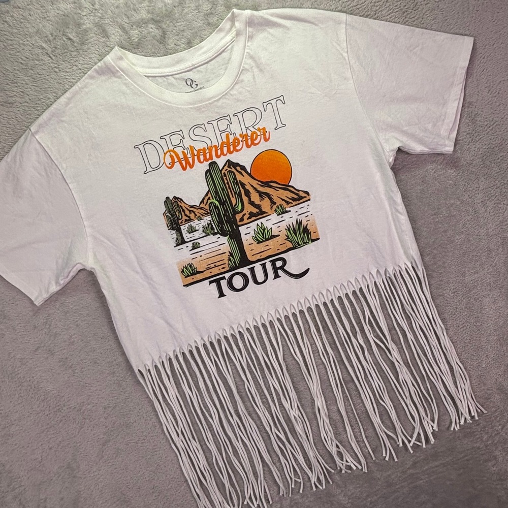 Organic Generation Womens T-Shirt S White Desert Wanderer Tour Fringe Graphic T